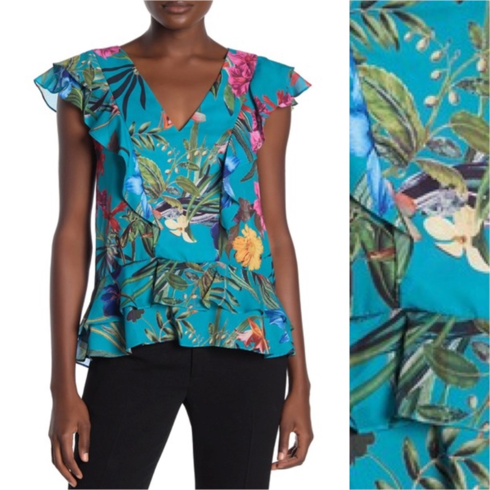 Parker Azule Sardinia Floral Ruffle top